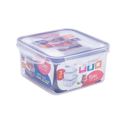 Conjunto de Potes Herméticos Quadrados PLA3666-AZ em Plástico 3 Peças Euro Home Transparente com Azul