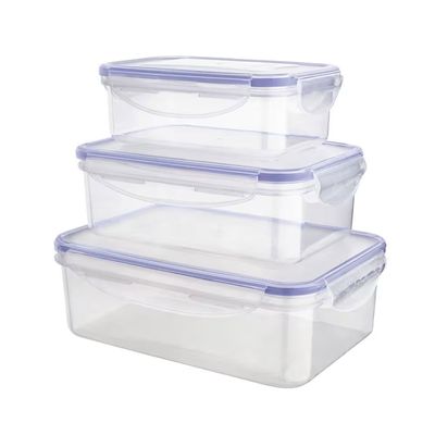 Conjunto de Potes Herméticos Retangulares PLA3697-AZ em Plástico 3 Peças Euro Home Transparente com Azul
