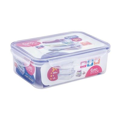 Conjunto de Potes Herméticos Retangulares PLA3697-AZ em Plástico 3 Peças Euro Home Transparente com Azul