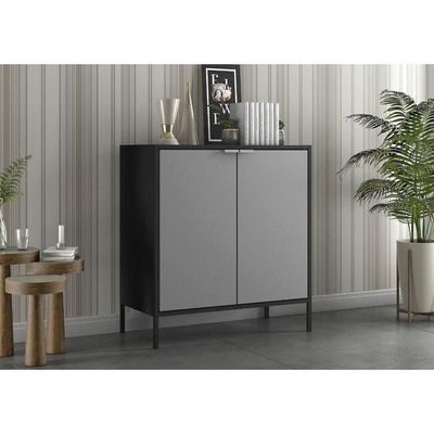 Balcão Alto Multiúso Itatiaia Smart - 2 Portas - Preto C- Cinza Matte