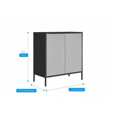 Balcão Alto Multiúso Itatiaia Smart - 2 Portas - Preto C- Cinza Matte