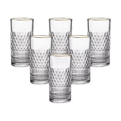 Jogo de Copos Altos LHermitage Esplanada 350ml com Borda Dourada em Cristal Ecológico - 6 Peças n/a