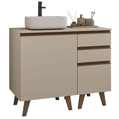 Gabinete Para Banheiro 100cm 1 Porta 3 Gavetas Nice Madesa 04 Crema