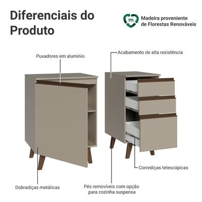 Gabinete Para Banheiro 100cm 1 Porta 3 Gavetas Nice Madesa 04 Crema