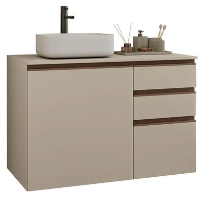 Gabinete Suspenso Para Banheiro 100cm 1 Porta 3 Gaveta Nice Madesa 03 Crema