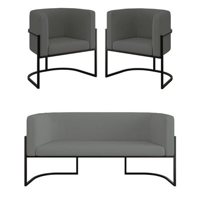 Kit Sofá 2 Lugares + 2 Poltronas Recepção Veludo Preto Cinza