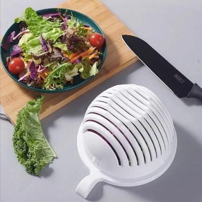 Tigela Secador Cortador Salada Frutas Legumes 2 Em 1 Pote Escorredor Bowl Corta