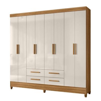 Guarda Roupa Roupeiro Casal Quarto Florida 8 Portas 4 Gavetas Freijo Com Off White - Moval