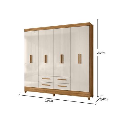 Guarda Roupa Roupeiro Casal Quarto Florida 8 Portas 4 Gavetas Freijo Com Off White - Moval