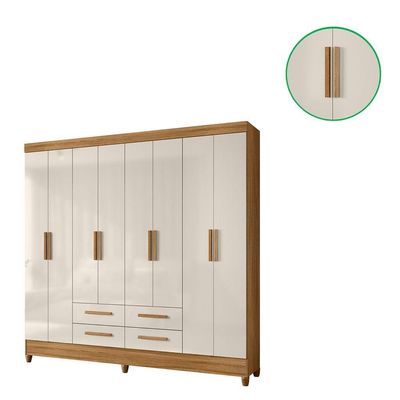 Guarda Roupa Roupeiro Casal Quarto Florida 8 Portas 4 Gavetas Freijo Com Off White - Moval