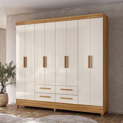 Guarda Roupa Roupeiro Casal Quarto Florida 8 Portas 4 Gavetas Freijo Com Off White - Moval