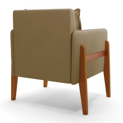 Kit 02 Poltronas Lana Suede Marrom Rato Base de Madeira - D'Rossi