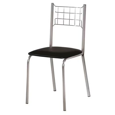 Conjunto Sala de Jantar Mesa Montana Tampo de Vidro 120x80cm e 4 Cadeiras Íris Aço Cromado Aço Nobre Preto/Preto