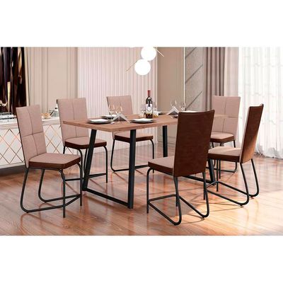 Conjunto de Mesa Jantar 6 Cadeiras Fabone Atlanta Aço Carbono Estofadas Preto Fosco