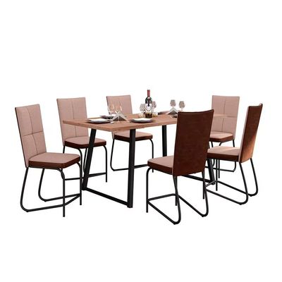 Conjunto de Mesa Jantar 6 Cadeiras Fabone Atlanta Aço Carbono Estofadas Preto Fosco