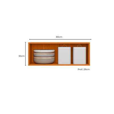 Armário Aéreo Poliman Ravena 80cm 1 Porta Basculante Pistão a Gás Freijó/Off White
