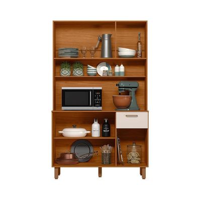 Cozinha Compacta New Livia 6 Portas 1 Gaveta 110cm Poliman Freijó Ripado e Off White