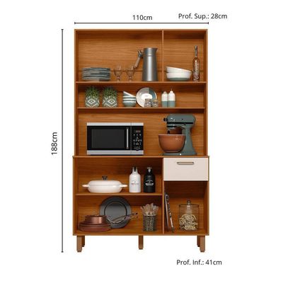 Cozinha Compacta New Livia 6 Portas 1 Gaveta 110cm Poliman Freijó Ripado e Off White