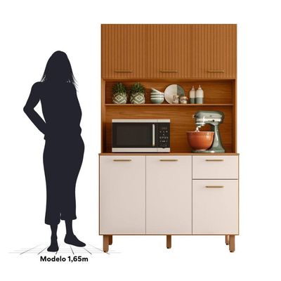 Cozinha Compacta New Livia 6 Portas 1 Gaveta 110cm Poliman Freijó Ripado e Off White