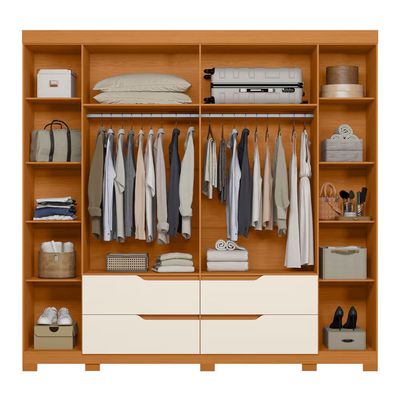 Conjunto Quarto Casal Guarda-Roupa Doble Cômoda Duetto Cabeceira Olinda Palumóveis Freijó/Off White