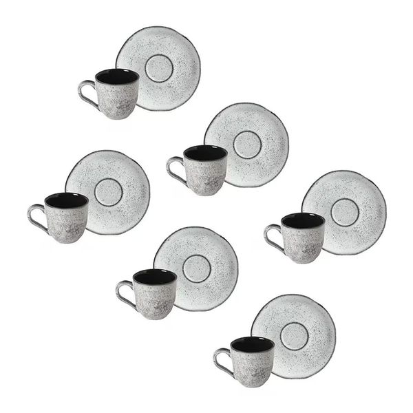 Jogo de 6 Xícaras e Pires de Café 120ml Stoneware Orgânico Echo Porto Brasil n/a