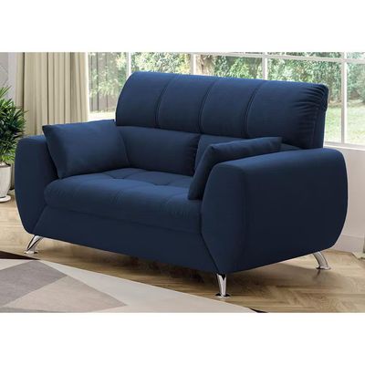 Sofá 2 Lugares Bélgica em Tecido Suede com 2 Almofadas Linoforte Azul Marinho