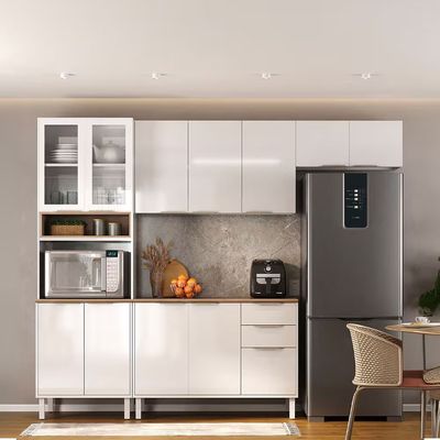Cozinha Completa Itatiaia Renova com 12 Portas, 2 Gavetas, 5 Prateleiras, Nicho para Micro-ondas e 270cm de largura - Branco Neve n/a