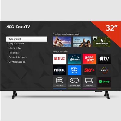 Smart TV 32 Polegadas HD 32S5155/78G Roku TV AOC Preto / Bivolt