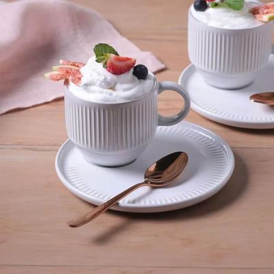 Jogo de 6 Xícaras e Pires de Chá 230ml Stoneware Linhas New White Porto Brasil Branco