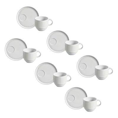 Jogo de 6 Xícaras e Pires de Chá 230ml Stoneware Linhas New White Porto Brasil Branco