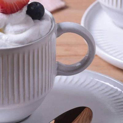 Jogo de 6 Xícaras e Pires de Chá 230ml Stoneware Linhas New White Porto Brasil Branco