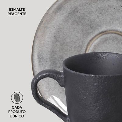 Jogo de 6 Xícaras e Pires de Café 120ml Stoneware Bio Dust Porto Brasil n/a