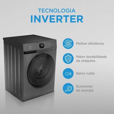 Lava e Seca 11kg Titanium Slim Healthguard Conectada Midea MF201D110WB/GK-02 - 220V