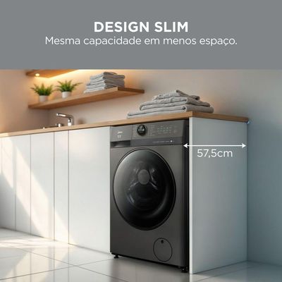 Lava e Seca 11kg Titanium Slim Healthguard Conectada Midea MF201D110WB/GK-02 - 220V