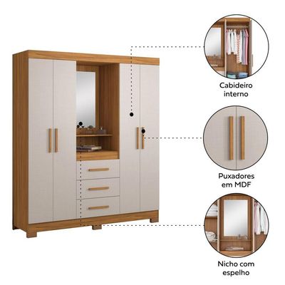 Guarda-roupa 4 Portas Nt 5015 Freijó Com Off White - Notável