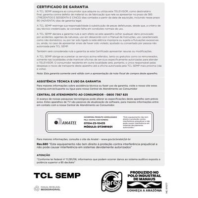 Smart TV 43 Polegadas S42 FHD LED Dolby Áudio Google TV Semp TCL Preto / Bivolt