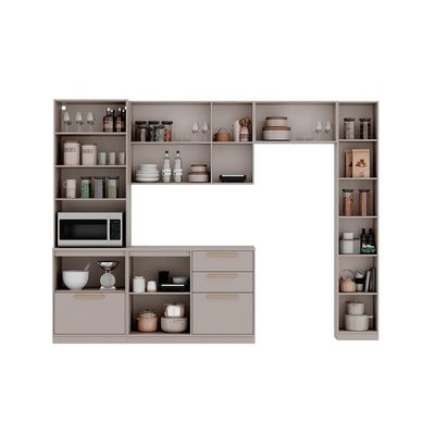 Cozinha Completa Itatiaia Essence 5 Peças MDF 25mm Puxadores Alumínio Fendi/Gris