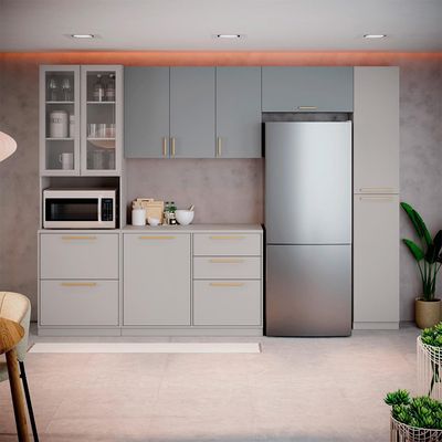 Cozinha Completa Itatiaia Essence 5 Peças MDF 25mm Puxadores Alumínio Fendi/Gris