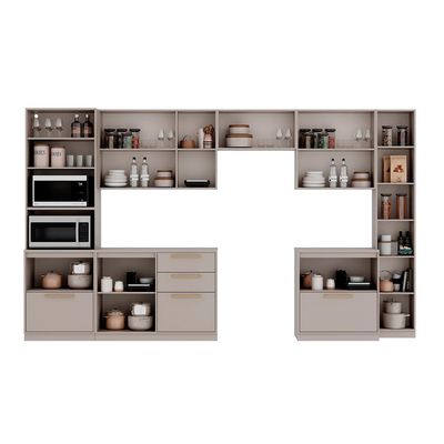 Cozinha Completa Itatiaia Essence 7 Peças com Paneleiros Balcões e Armários Aéreos MDF 25mm Fendi