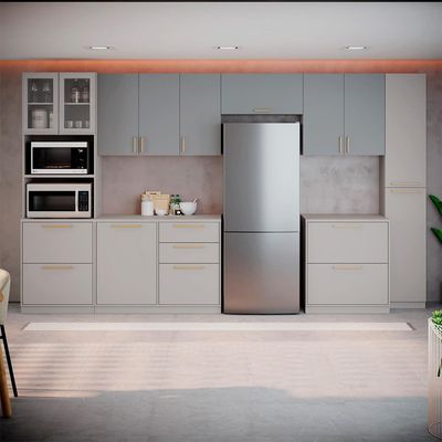 Cozinha Completa Itatiaia Essence 7 Peças com Paneleiros Balcões e Armários Aéreos MDF 25mm Fendi