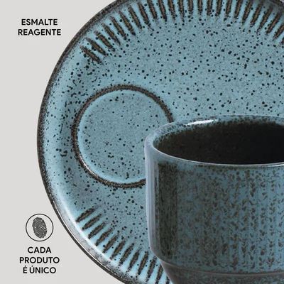 Jogo de 6 Xícaras e Pires de Chá 230ml Stoneware Linhas Night Sky Porto Brasil Azul
