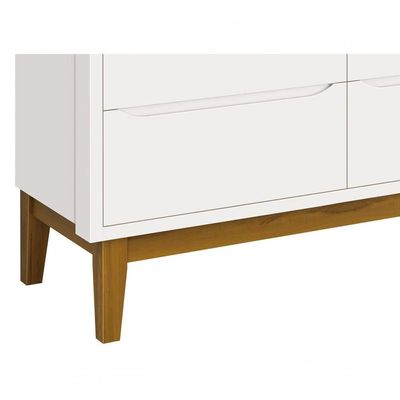 Cômoda 6 Gavetas Classic New Branco Fosco Com Madeira - Reller