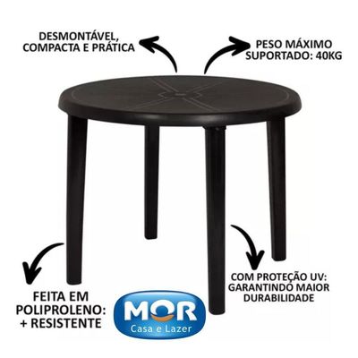 Mesa Plástica Redonda Demontável Mor Preta E Branca Cor Branco