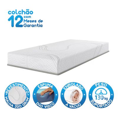 Colchão Viena Solteiro 20x88x188cm Viscoelástico D40+D33 Enrolado a Vácuo Bartira Branco