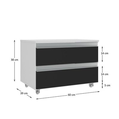 Gabinete Banheiro Rodinhas Joia 60cm 02 Gavetas Branco Preto