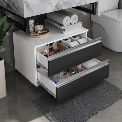 Gabinete Banheiro Rodinhas Joia 60cm 02 Gavetas Branco Preto