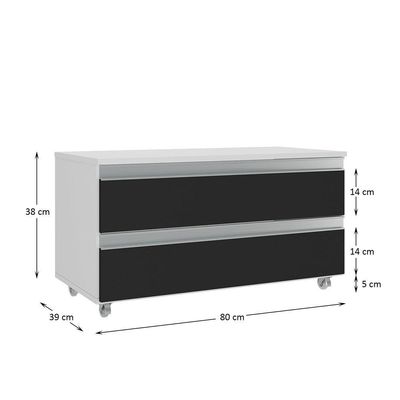 Gabinete Banheiro Rodinhas Joia 80cm 02 Gavetas Branco Preto