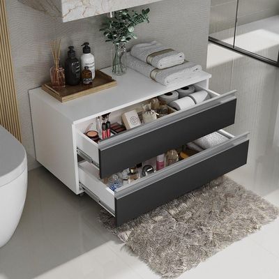 Gabinete Banheiro Rodinhas Joia 80cm 02 Gavetas Branco Preto