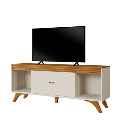 Rack Madrid 2 Portas Detalhe Ripado - Mavaular Off White/naturale