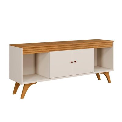Rack Madrid 2 Portas Detalhe Ripado - Mavaular Off White/naturale